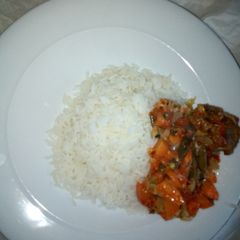 A picture of Vegetable stew with Rice.
