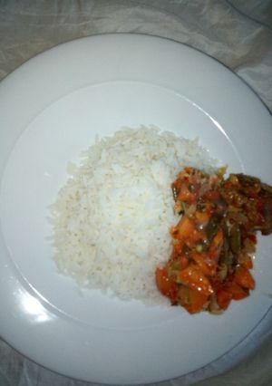 A picture of Vegetable stew with Rice.