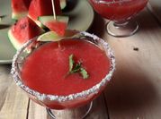 A picture of watermelon juice with lemon