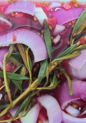 A picture of Pickled Red Onions.