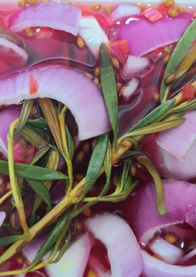 A picture of Pickled Red Onions.