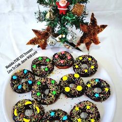 A picture of Eggless Chocolate Donuts - Christmas Special - No Yeast Donuts - Instant Curd Donuts.