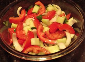 A picture of Cucumber ~ Tomato Salad.