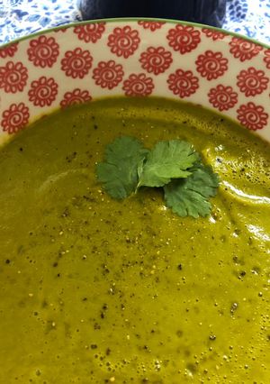 A picture of Sweet potato, spinach and coriander soup - vegan.