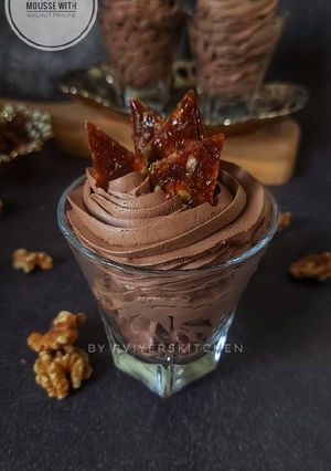 A picture of Chocolate Mousse with Walnut Praline.