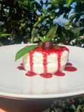 Panna cotta de coco con coulis de Jamaica y mezcal