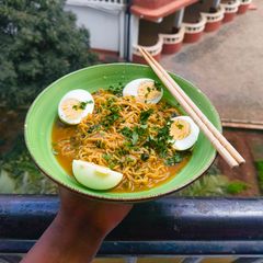 A picture of Indomie with Boiled Eggs.