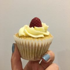 A picture of Lemon, Raspberry and Almond Cupcakes.