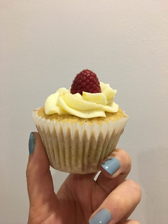 A picture of Lemon, Raspberry and Almond Cupcakes.