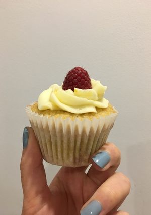 A picture of Lemon, Raspberry and Almond Cupcakes.