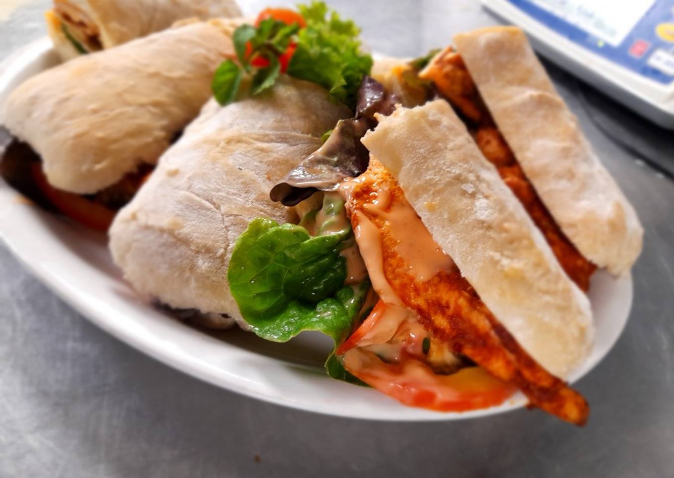 Grilled chicken tikka ciabatta