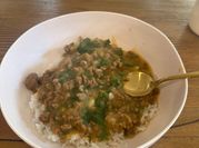 A picture of white rice soup
