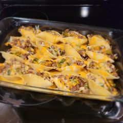 A picture of Philly cheese steak stuffed shells.