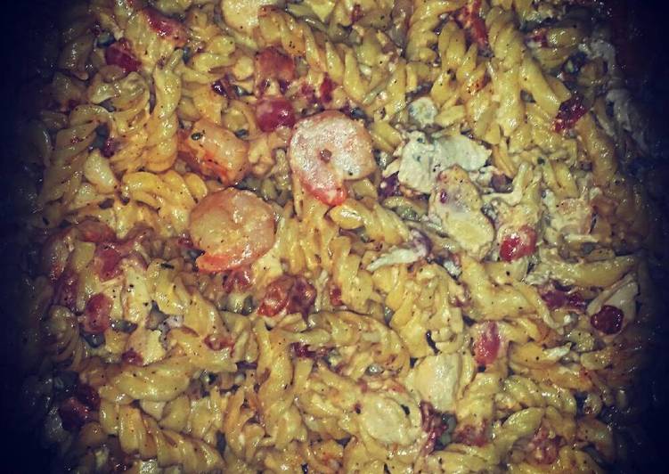 Cajun chicken shrimp and bacon pasta