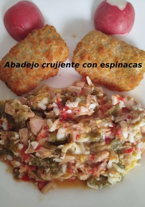 Una foto de Abadejo crujiente con espinacas en Freidora de aire o al horno