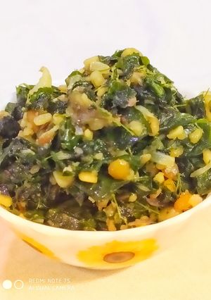 A picture of Murungai Keerai Poriyal (Drumsticks leaves Stir-fry).