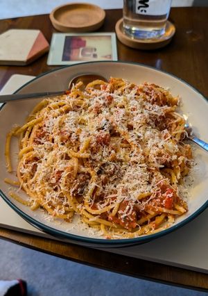A picture of My favourite homemade tomato and chorizo pasta.