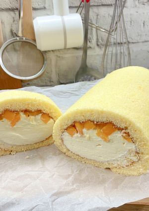 芒果鮮奶油蛋糕捲 攪拌機&水波爐版 的食譜成品照片
