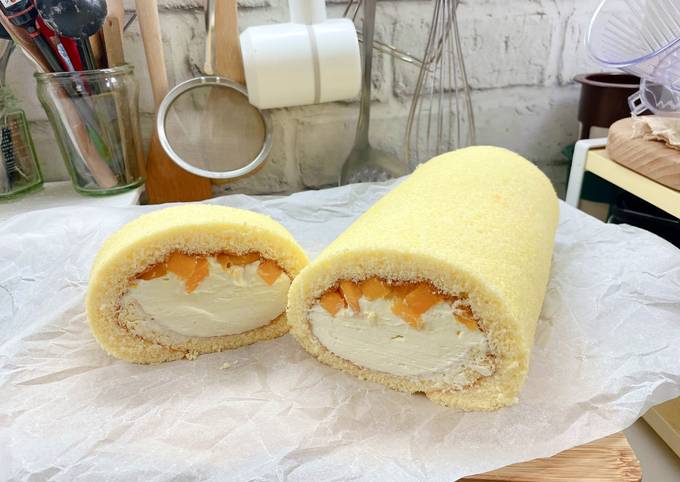 芒果鮮奶油蛋糕捲 攪拌機&水波爐版 食譜成品照片