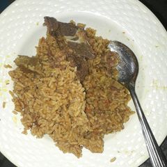 Cooked rice with beef A picture of Cooked rice with beef.