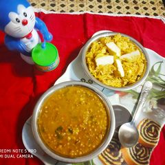 A picture of Moth dal with Shahi paneer Rice.