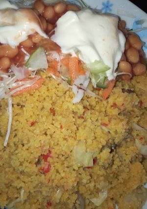 A picture of Couscous and coleslaw.