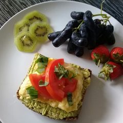 Open face avocado and egg sandwich A picture of Open face avocado and egg sandwich.