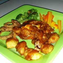 A picture of Chicken steak with simple BBQ sauce.