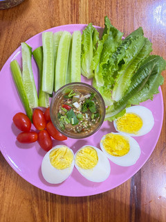A picture of Eggplant Soup with Boiled Eggs.