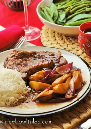 紅酒黃糖黑醋汁煎燴豬排 的食譜成品照片