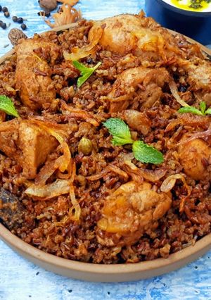 A picture of Bhopali Red Rice Chicken Biryani.