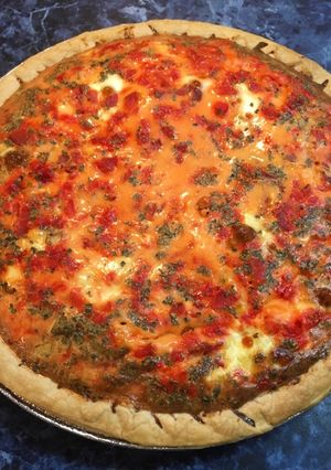 A picture of Low-Cal Salmon Basil Garlic Quiche.