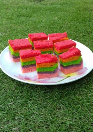 Foto resep Rainbow cake kukus lembut