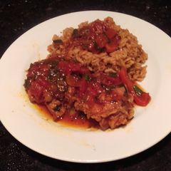 A picture of Braised Chicken w/ Peppers.