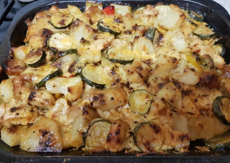 My peppered Chicken, Sausage fully loaded cheesy Bake