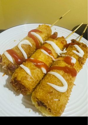 Foto resep 187. Corn dog Sozis Moza (Roti Tawar)