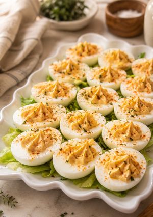 Una foto de Huevos rellenos clásicos