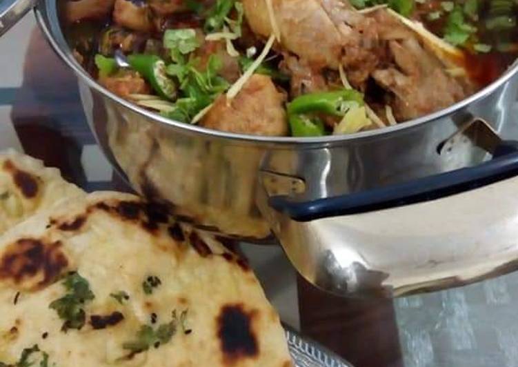 How to Prepare Ultimate Chicken karahi with garlic naan (homemade)