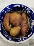 Bolitas y palitos de yuca en almíbar