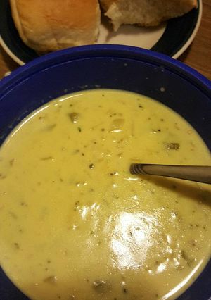 A picture of Broccoli rice cheese soup.