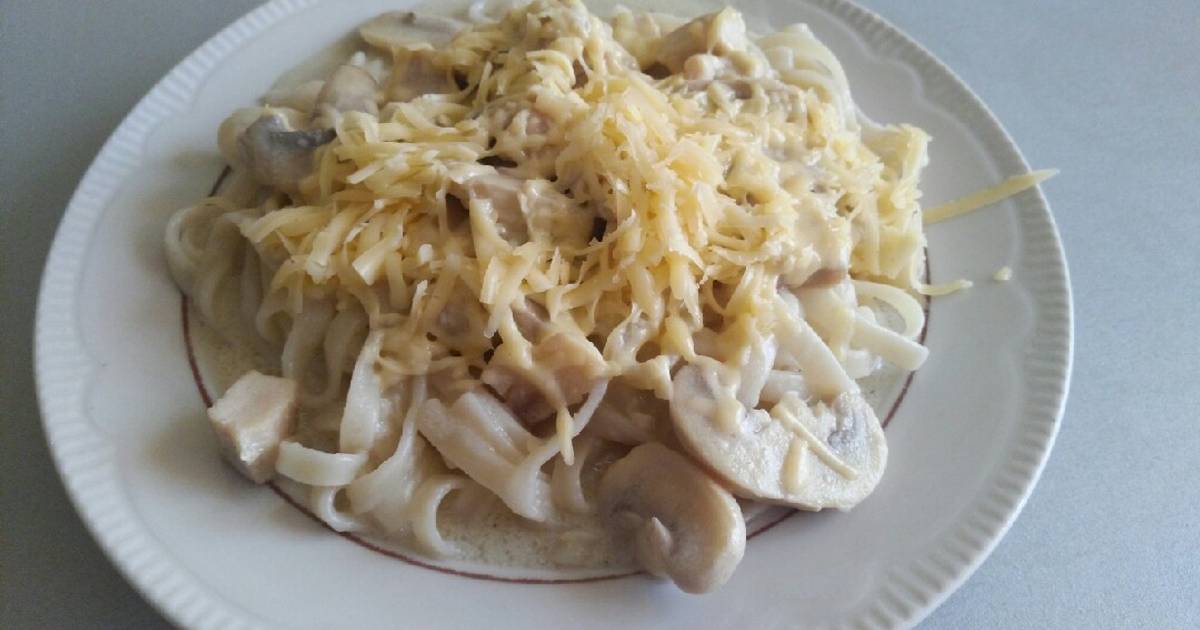 Спагетти С Курицей И Грибами Фото