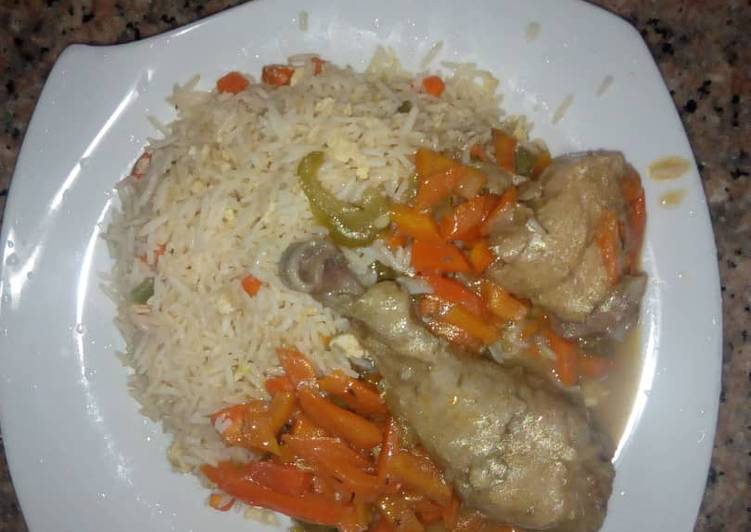 Easiest Way to Prepare Perfect Stirred white rice and chicken sauce