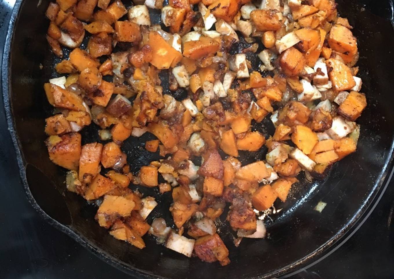 Sweet potato maple bacon hash