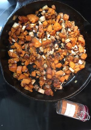 A picture of Sweet potato maple bacon hash.
