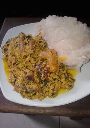 A picture of Egusi with bitter leaf.