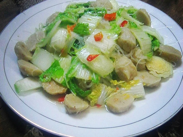 Cara Gampang Membuat Resep Tumis sawi putih dg pentol ikan dan soun yang Menggugah Selera Anti Ribet, Mantap Sekali