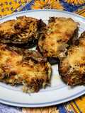 Aubergines farcies au bœuf, tomates et courgette