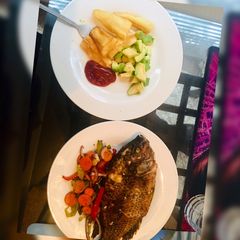 A picture of Fish and cassava.