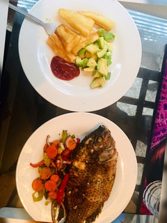 A picture of Fish and cassava.