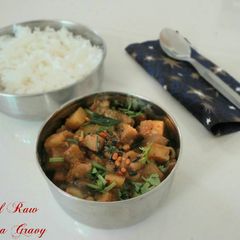 A picture of Brinjal Raw banana gravy.